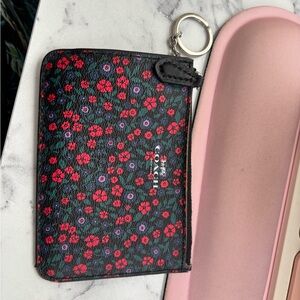 Coach Black and Red Floral Wristlet